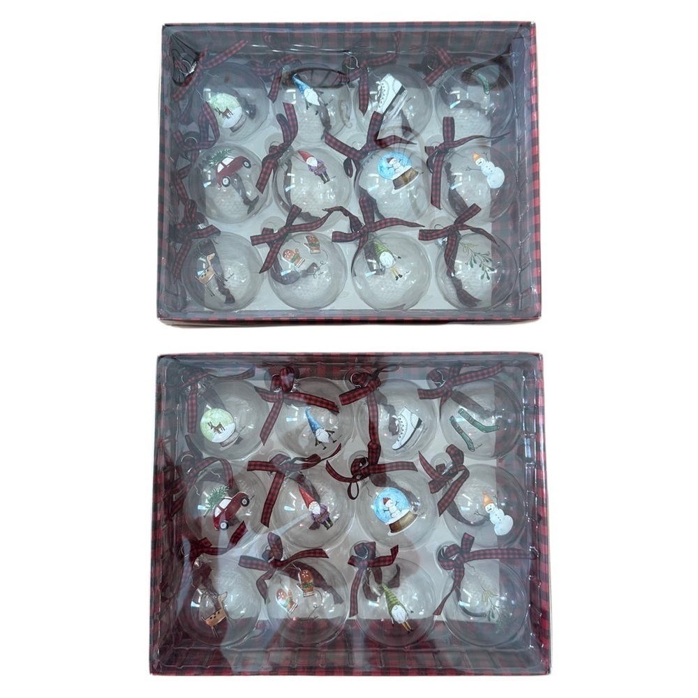 Rae Dunn Hand Painted Glass Christmas Ornaments Set of 2, 24 Total